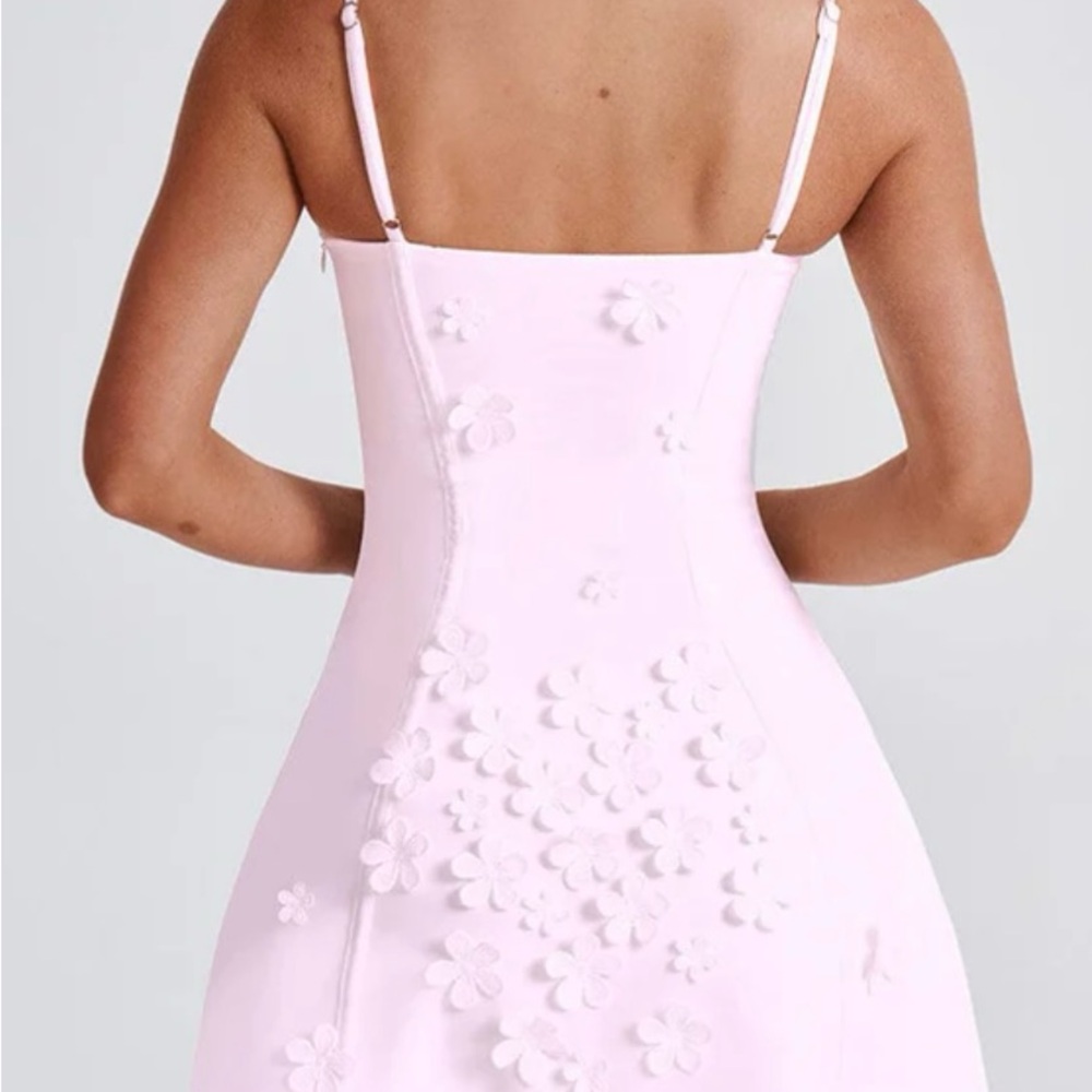Elegant Pink Floral Women's Mini Dress + Gloves - Picture 4 of 6
